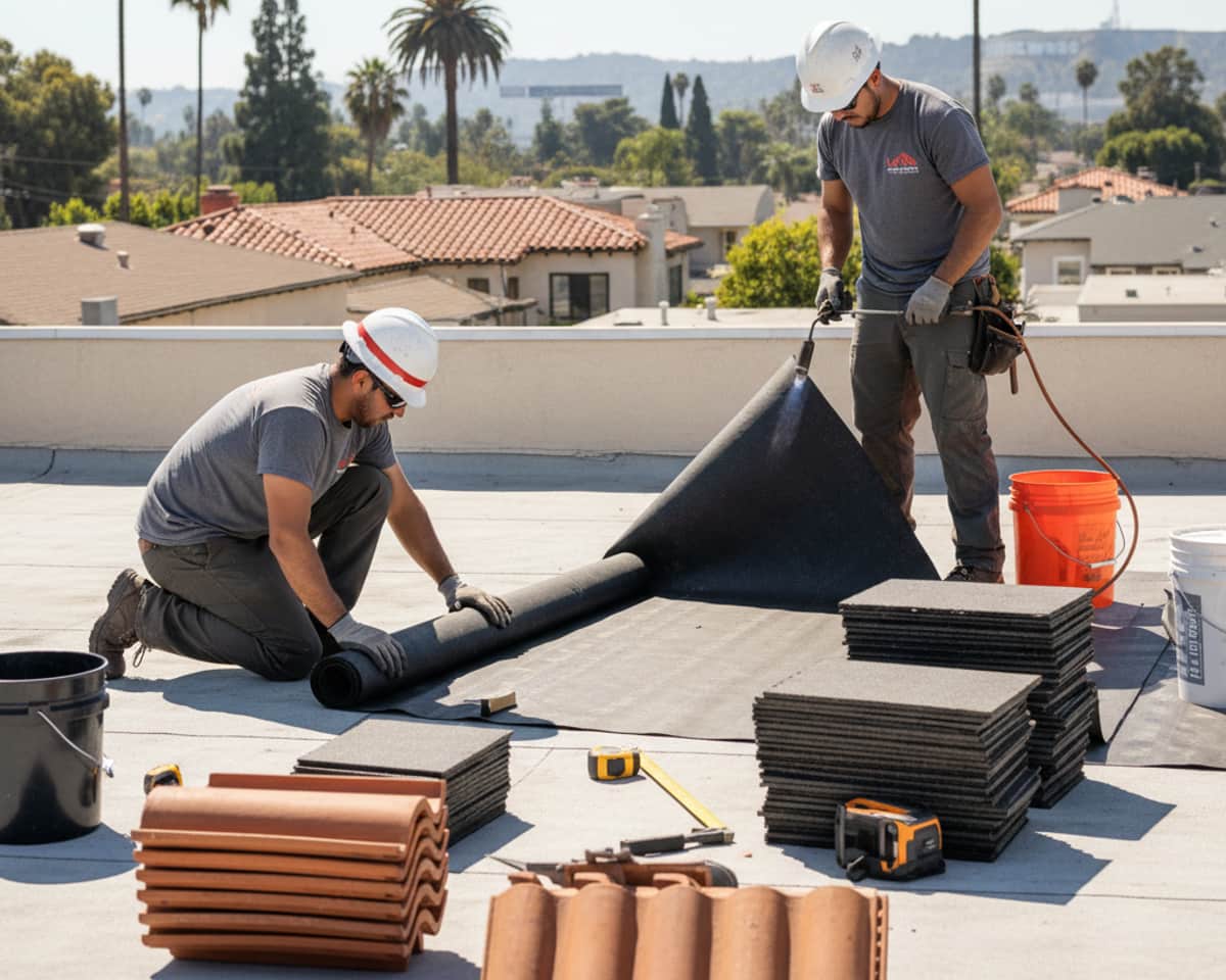 Roofing materials being prepared for new roof installation in Hollywood