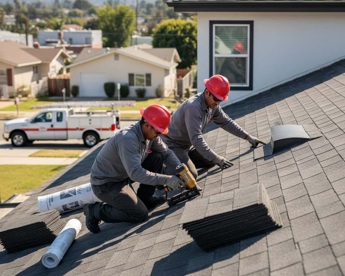 Modern home in North Hollywood with a newly installed dark shingle roof.