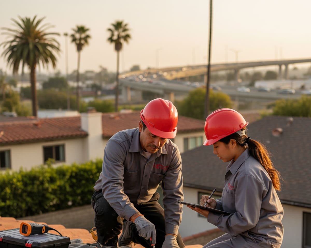 LA Roof Services team conducting a thorough roof inspection