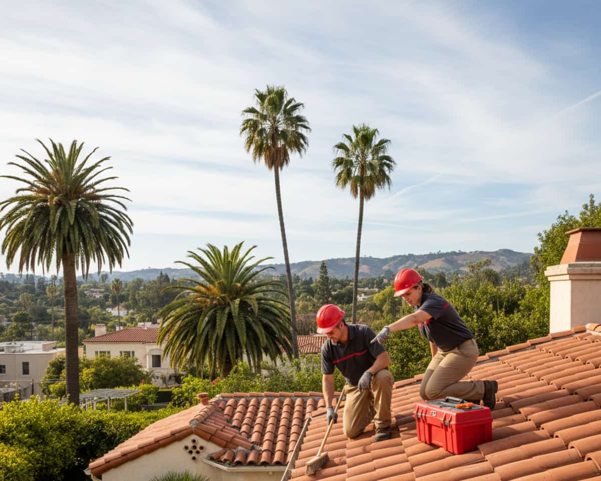 Roofline of a classic Pasadena home with well-maintained tile roofing