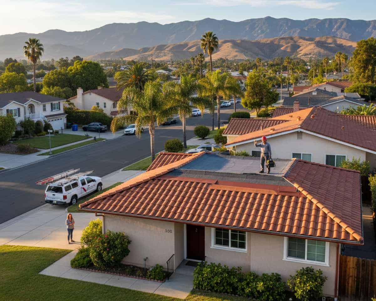 A repaired roof on a home in Burbank after emergency service