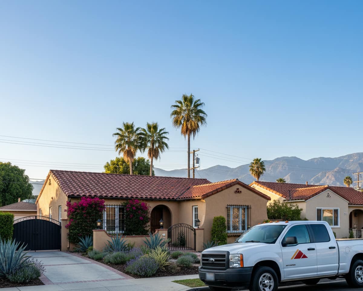 LA Roof Services truck parked in a residential street in Glendale, demonstrating local presence