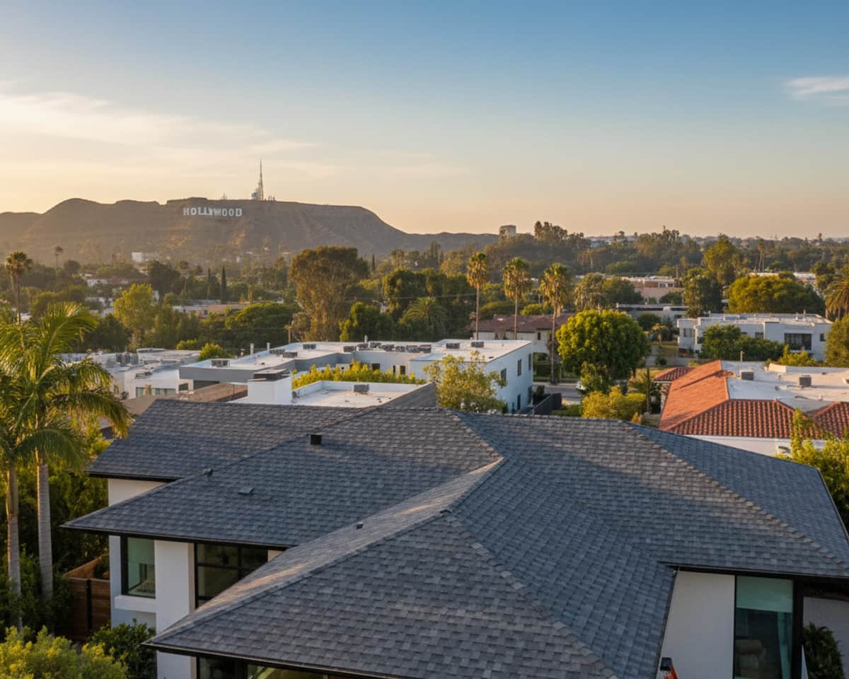 Completed new roof installation on a modern home in Hollywood