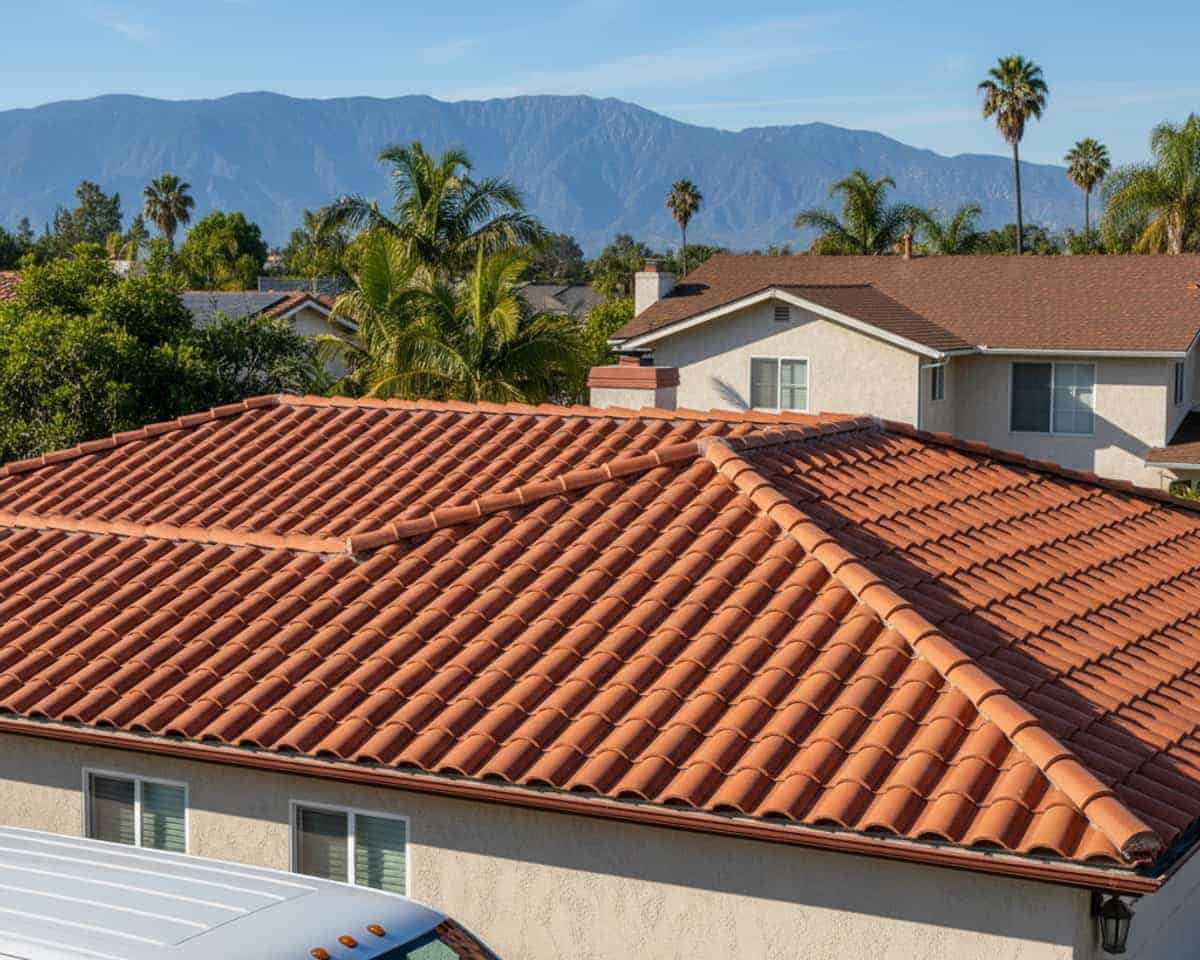 Close-up of a newly installed, durable tile roof in Alhambra