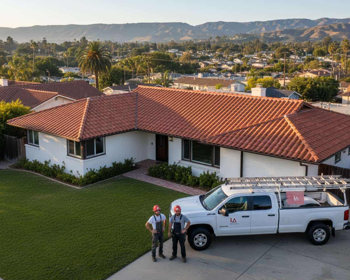 LA Roof Services team completing a reroofing project on a residential property in Burbank, showing professional craftsmanship