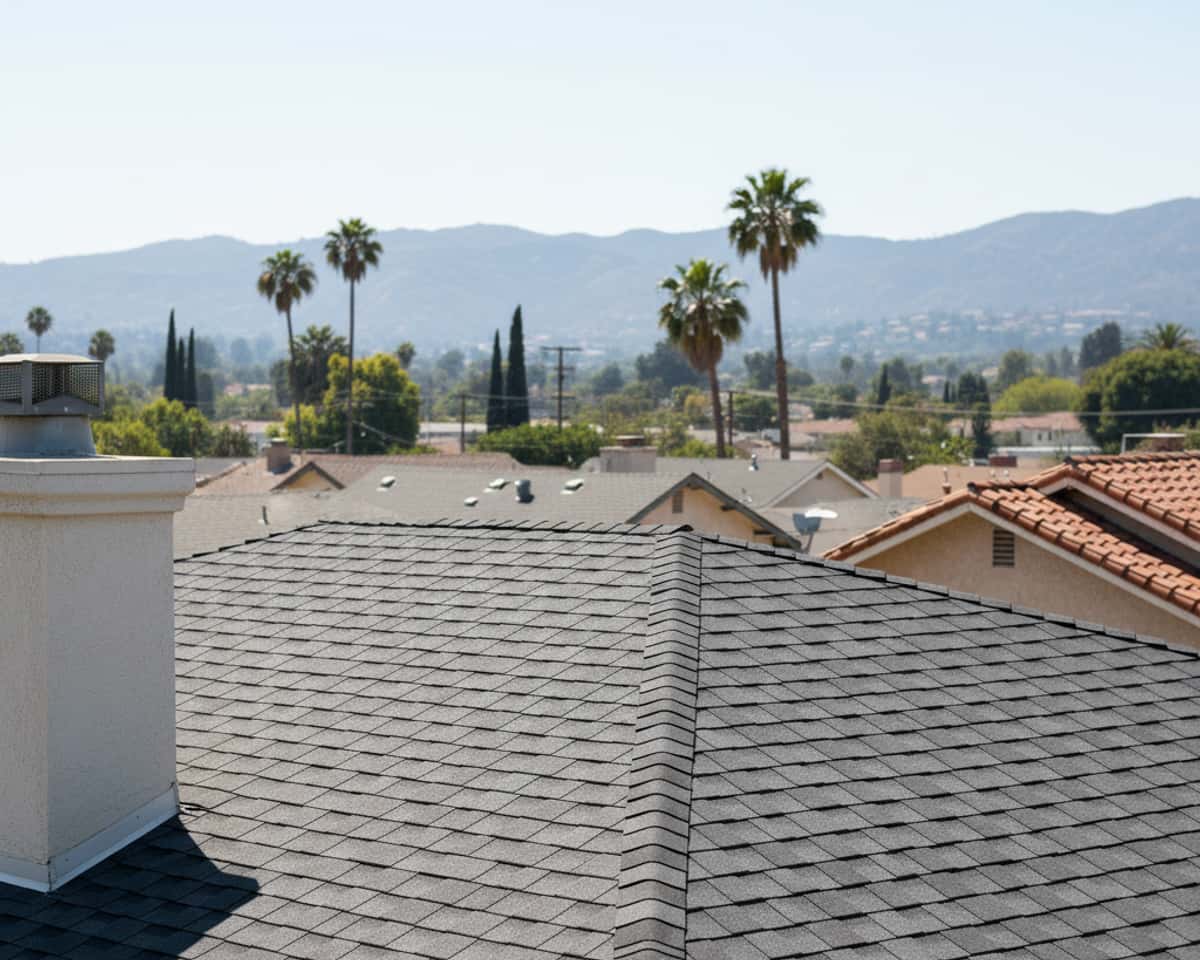 Close-up of a perfectly installed asphalt shingle roof, showing tight seams and proper alignment.