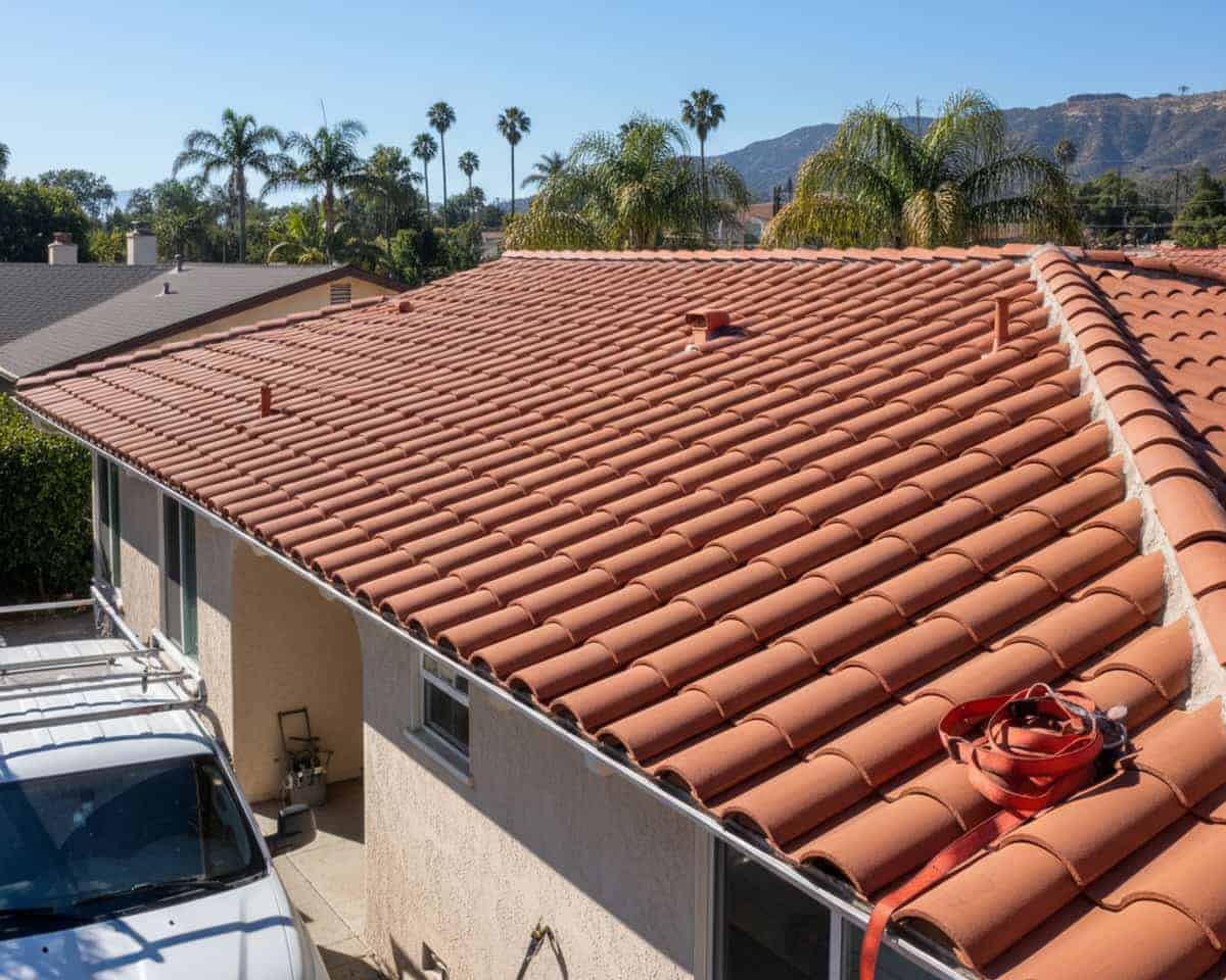 Close-up of a perfectly installed tile roof, showcasing intricate detail and durability
