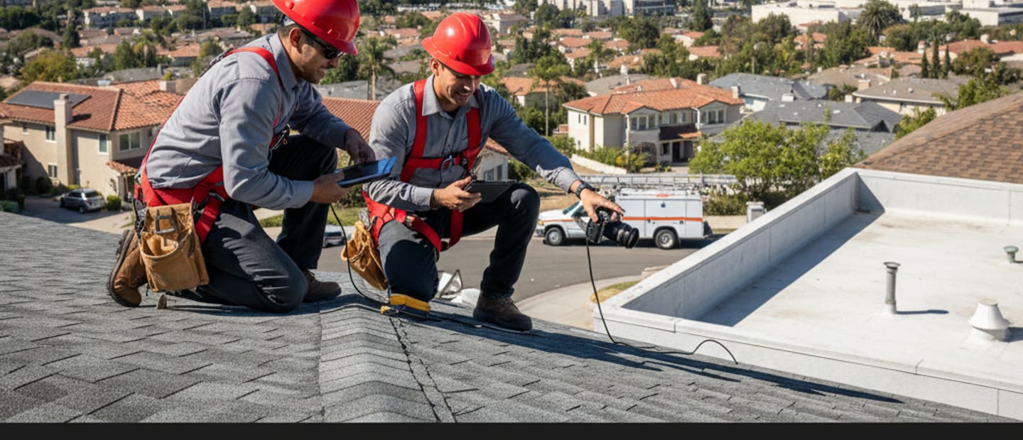 Expert roofing team inspecting a roof in Glendale