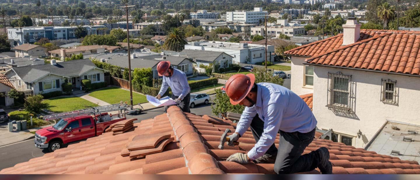 Panoramic view of Alhambra skyline with modern and traditional homes under clear sky, highlighting quality roofing
