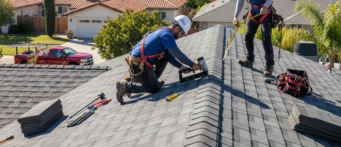 A newly installed residential roof gleaming in the Glendale sunshine