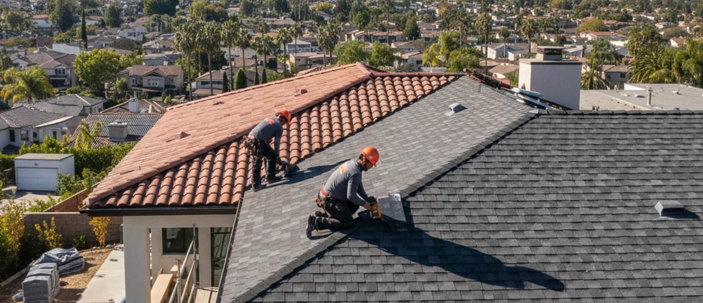 Modern residential home in Glendale with a newly reroofed roof, looking pristine under a clear sky.