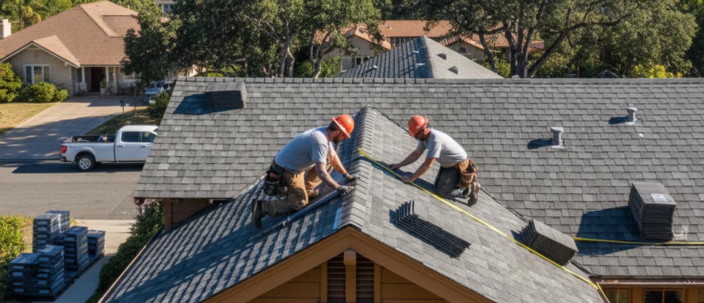 Modern shingle roof on a beautiful Altadena home under a clear sky