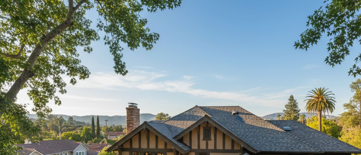 A newly installed shingle roof on a home in Arcadia, showcasing clean lines and durable materials under a clear sky.