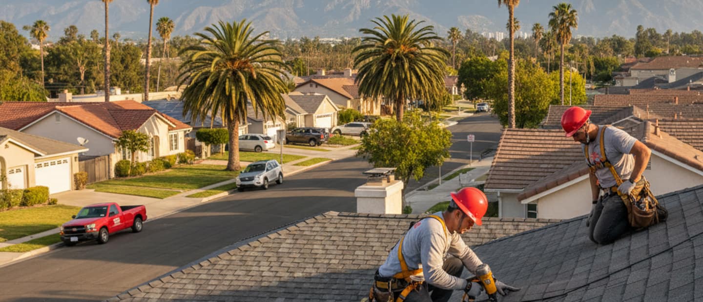 Beautiful residential street in Burbank with diverse homes featuring well-maintained shingle roofs.