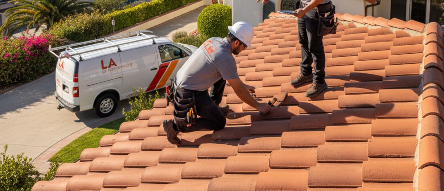 A stunning, well-maintained tile roof on a classic San Marino home under a sunny California sky.