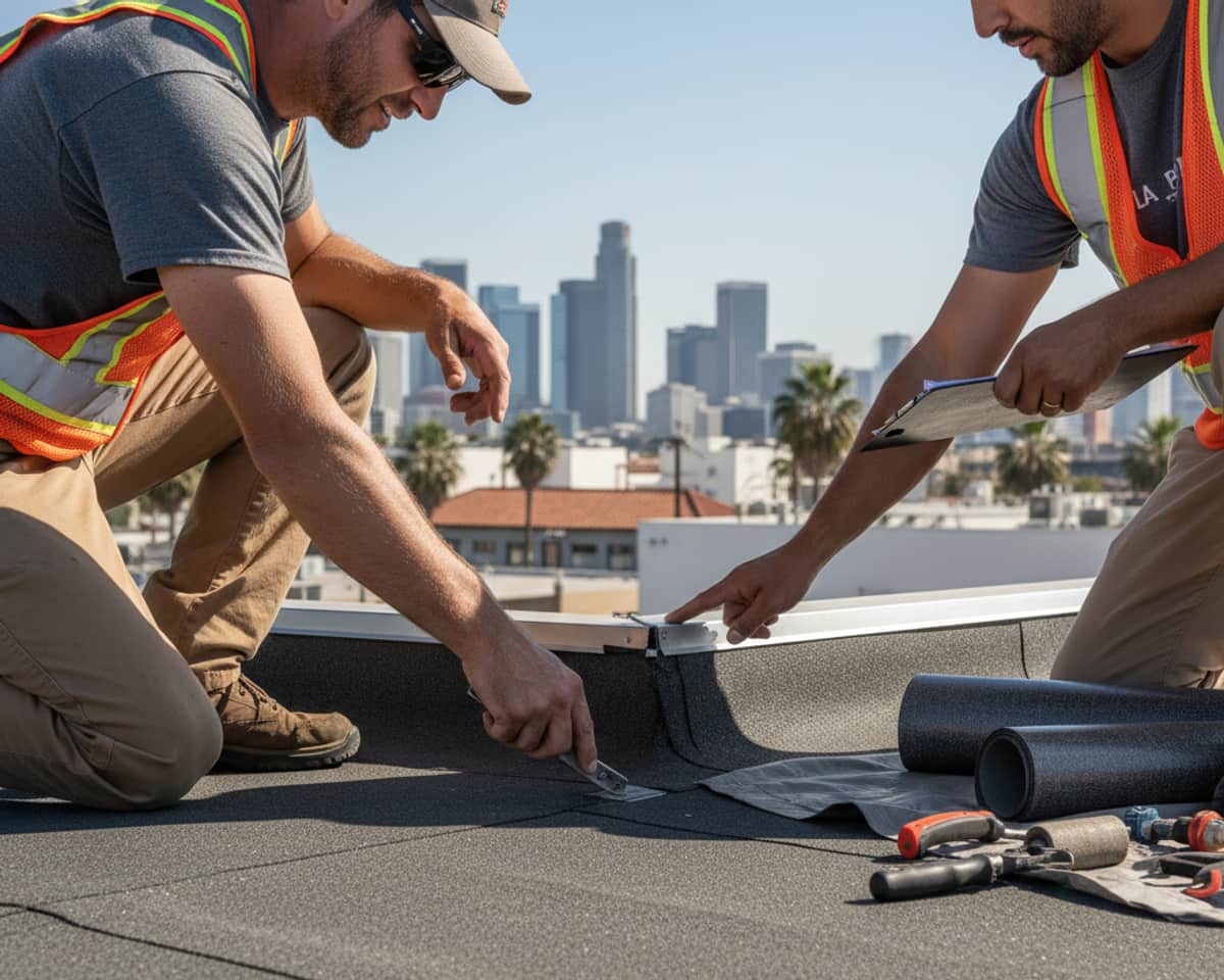Detail of a newly installed flat roof system by LA Roof Services